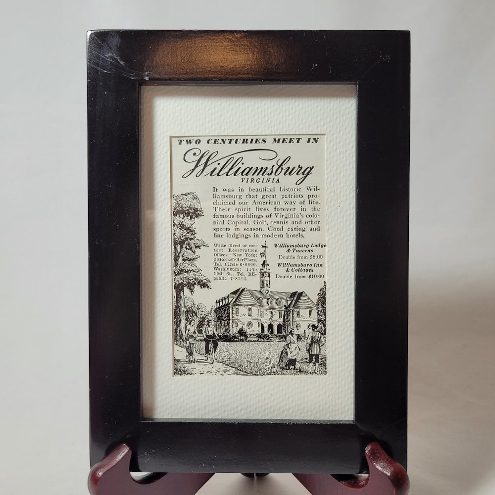 Professionally Framed Williamsburg, Virginia Travel Advertisement from 1956